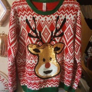 No Boundaries Red and Green Reindeer Sweater